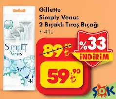 GİLLETTE SİMPLY VENUS 2 BIÇAKLI TIRAŞ BIÇAĞI 4'LÜ indirimli fiyat GİLLETTE SİMPLY VENUS 2 BIÇAKLI TIRAŞ BIÇAĞI 4'LÜ fiyat ve kampanya bilgisi